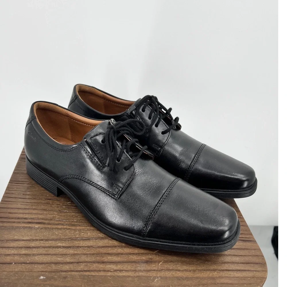 Clarks Tilden Cap Mens Black Leather Oxford Dress Shoes Size 9 M NWT